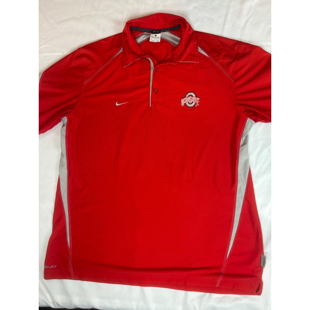 Nike Ohio State Buckeyes Dri-FIT Polo Shirt Mens Large Red Grey OSU NCAA Golf